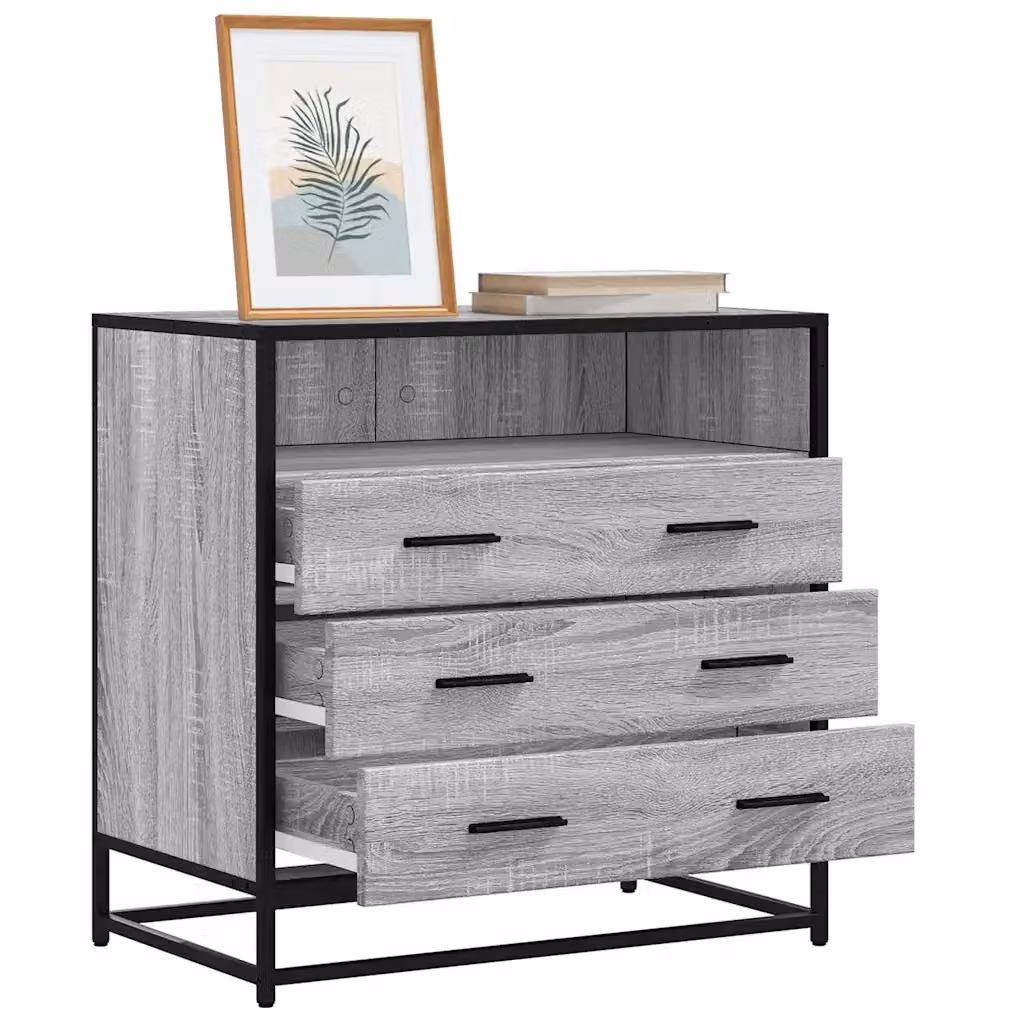 Cassettiera in stile industrial in legno e metallo grigio per camera da letto L: 70 cm, P: 41 cm, H: 70 cm – 2