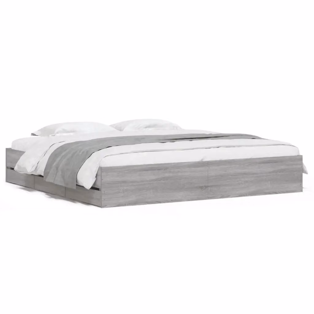 vidaXL Giroletto con Cassetti in Legno Multistrato Grigio 200x200 cm – 2
