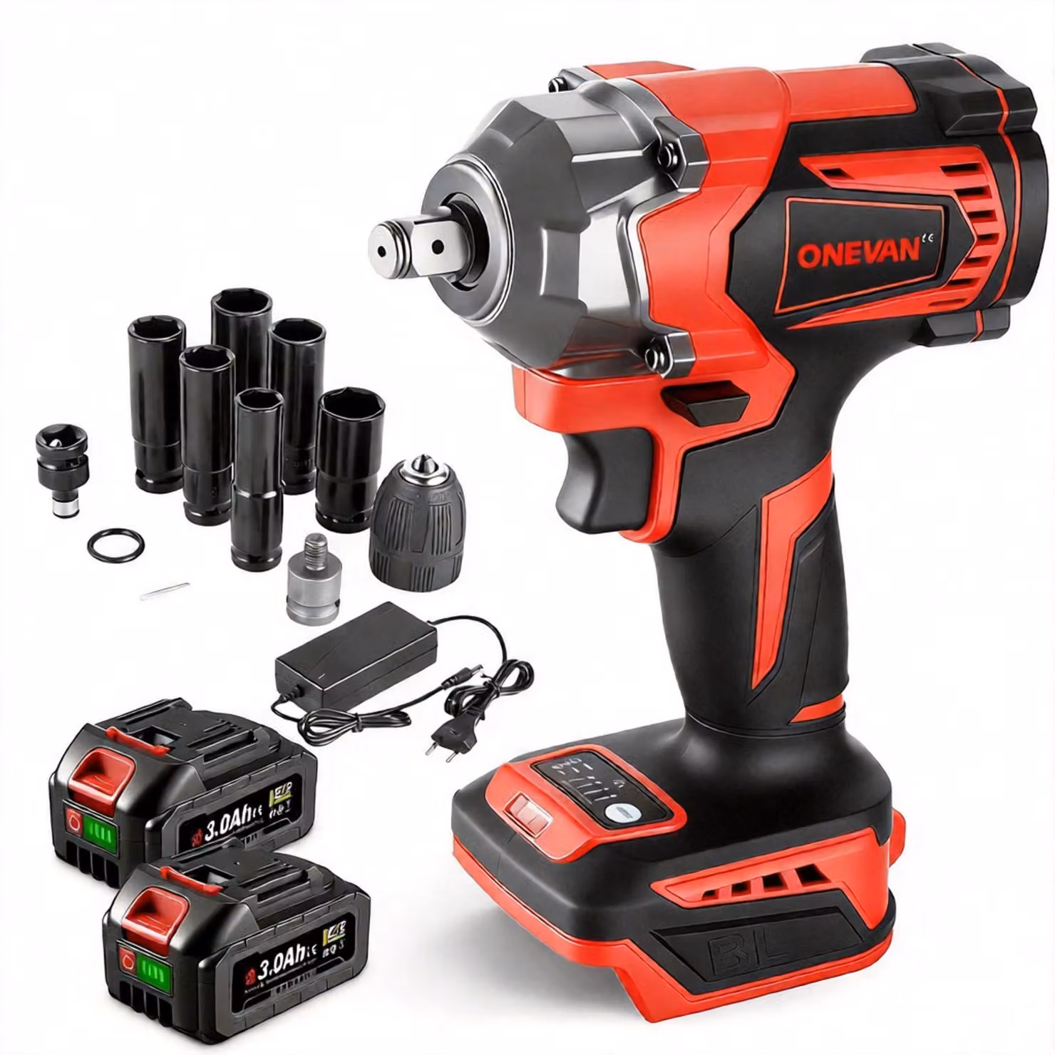 Avvitatore a percussione a batteria Accu da 20 V - Coppia di 700 Nm - 2 batterie - Colore rosso - Motore brushless - Chiave a percussione