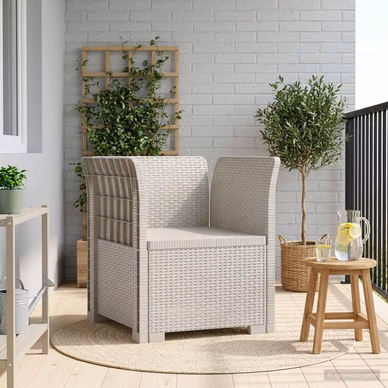 Poltrona singola moderna vidaXL in aspetto rattan bianco per giardino e balcone
