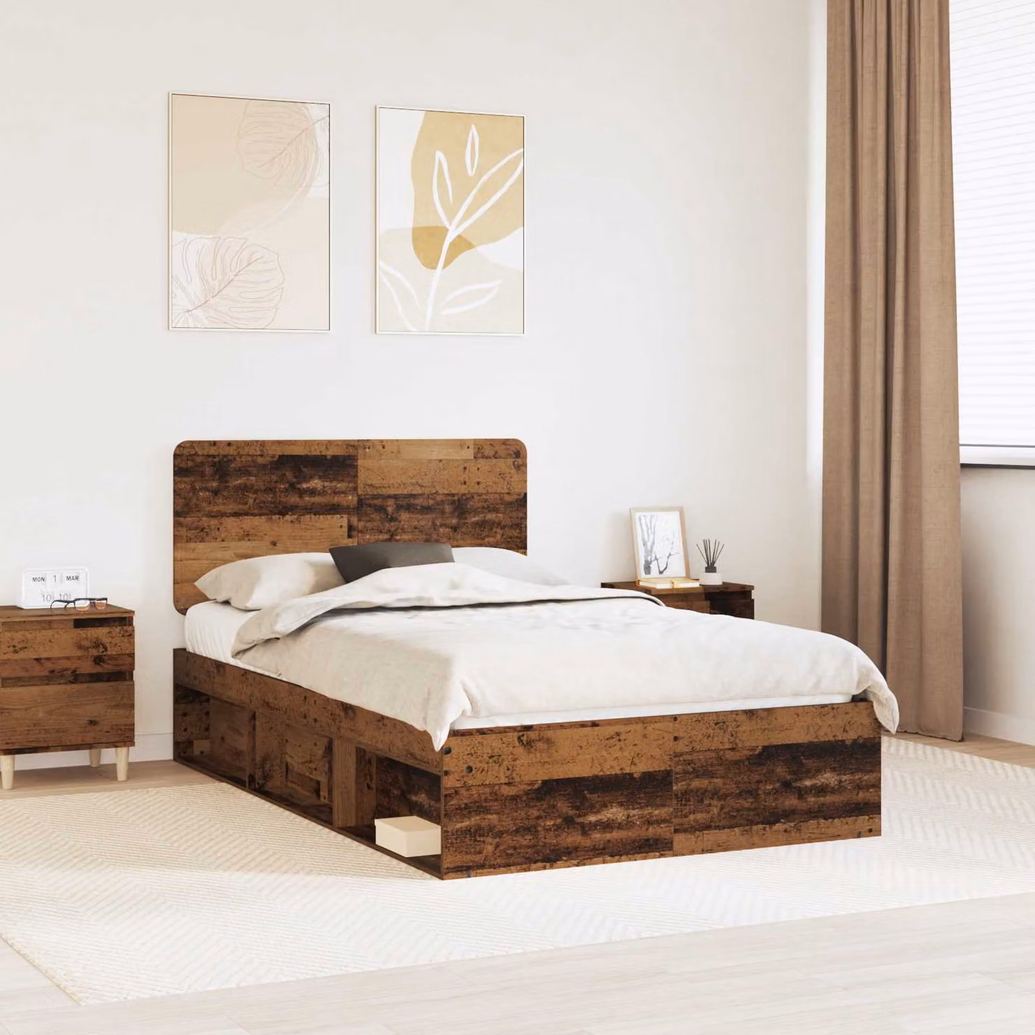 Struttura letto moderna vidaXL in pino massello color marrone L 120 cm x P 200 cm, H 100 cm x H 206 cm