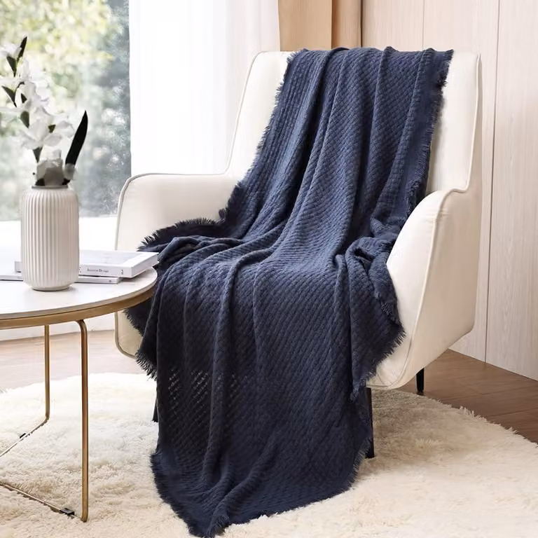 Coperta in maglia a nido d'ape, 127x152 cm, blu navy – calda e leggera