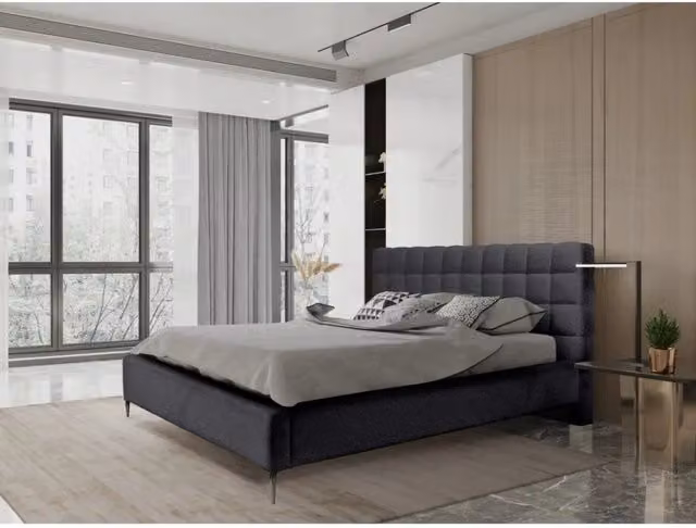 Letto MILLIO Meublorama Nero in Tessuto Bouclé con Rete Inclusa L/P: 140 x 200 cm