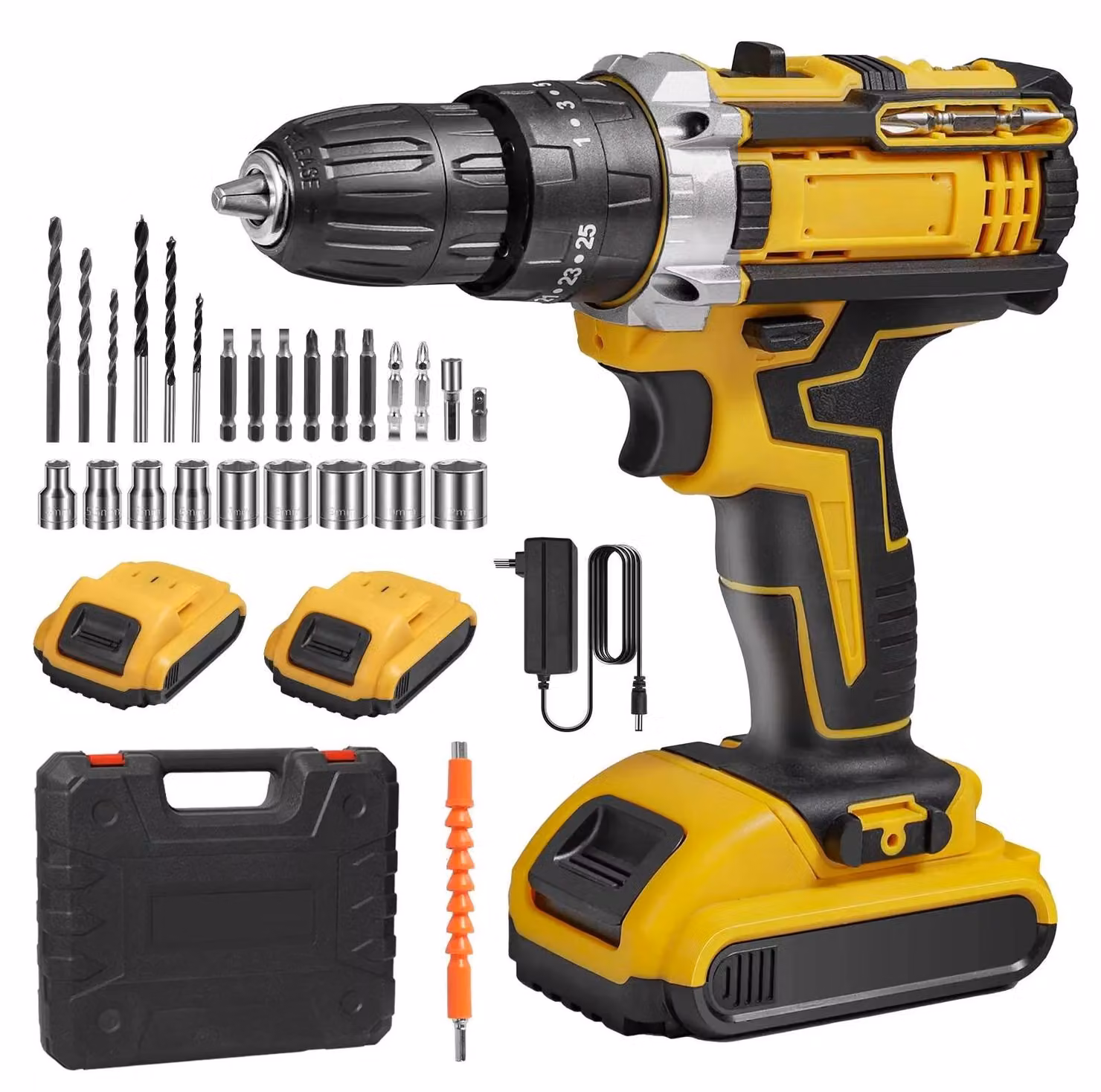 Trapano avvitatore a percussione, motore brushless, 25 livelli di coppia, stile A, 2 batterie