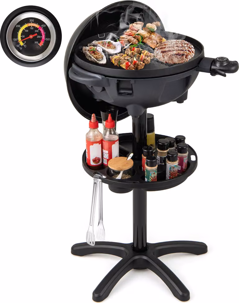 COSTWAY 2in1 grill da tavolo e da appoggio, grill elettrico 1200W con piastra a 2 zone, portaspezie e supporto, 180°C-270°C, rivestimento antiaderente