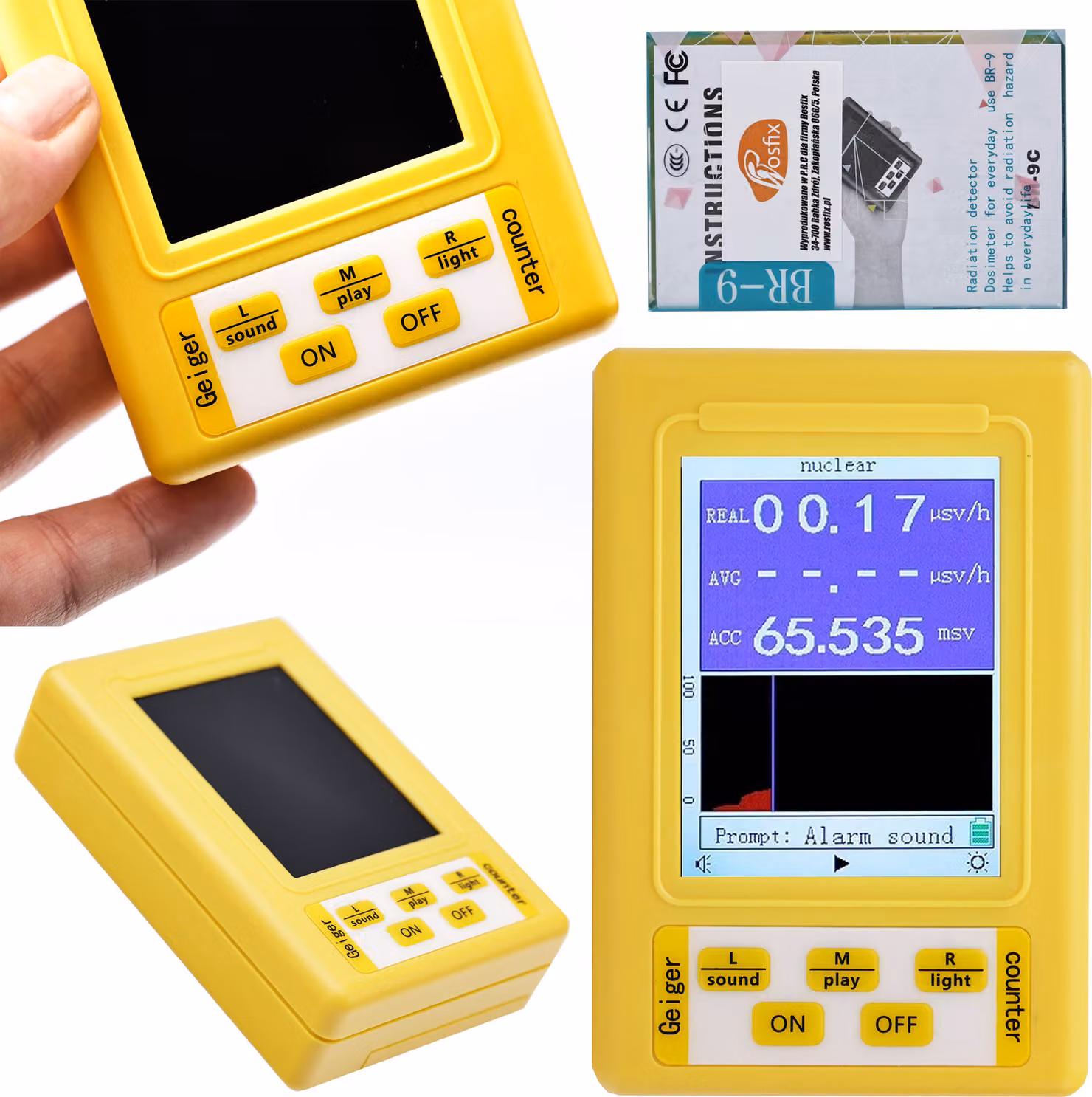 Rosfix Contatore Geiger XR3 BR-9C – Misuratore di Radiazioni Digitale con LCD | Misura Alfa, Beta, Gamma | Alta Precisione e Sensibilità