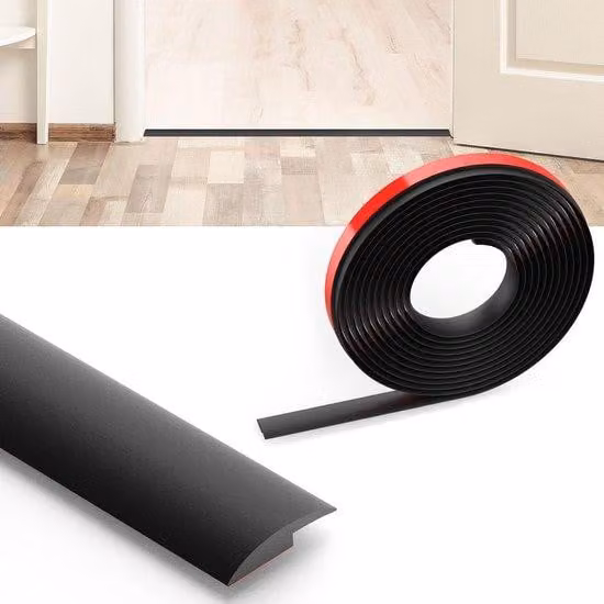 Allecto - Limitatore per pavimenti in laminato - Separatore per pavimenti in PVC - Striscia di raccordo autoadesiva - 3 mm, colore nero - Listello per porte, barriera per pavimenti - Per giunzioni di pavimenti