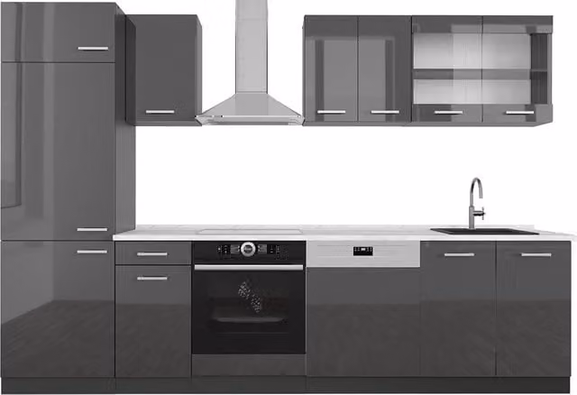 Cucina componibile moderna R-Line Vicco colore Antracite lucido, L: 300 cm