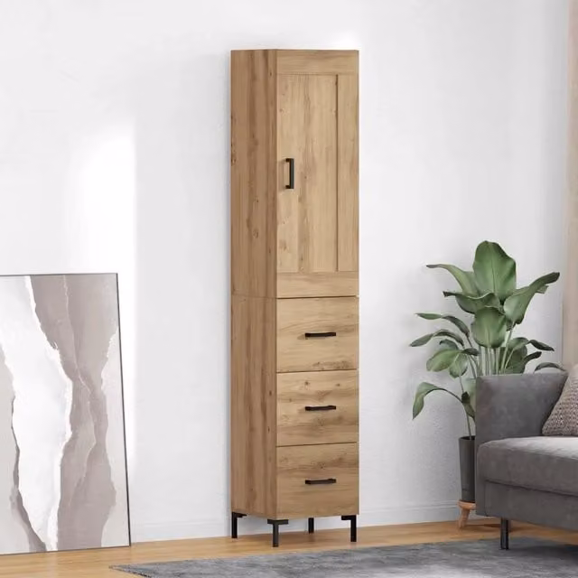 Credenza moderna vidaXL in legno e metallo color rovere, L/P/H: 34,5 x 34 x 180 cm
