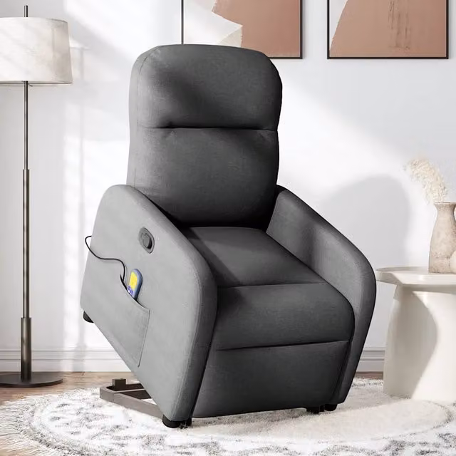 Divano Sedia-Poltrona Alzapersona Massaggi Reclinabile Grigio Scuro Tessuto 434528