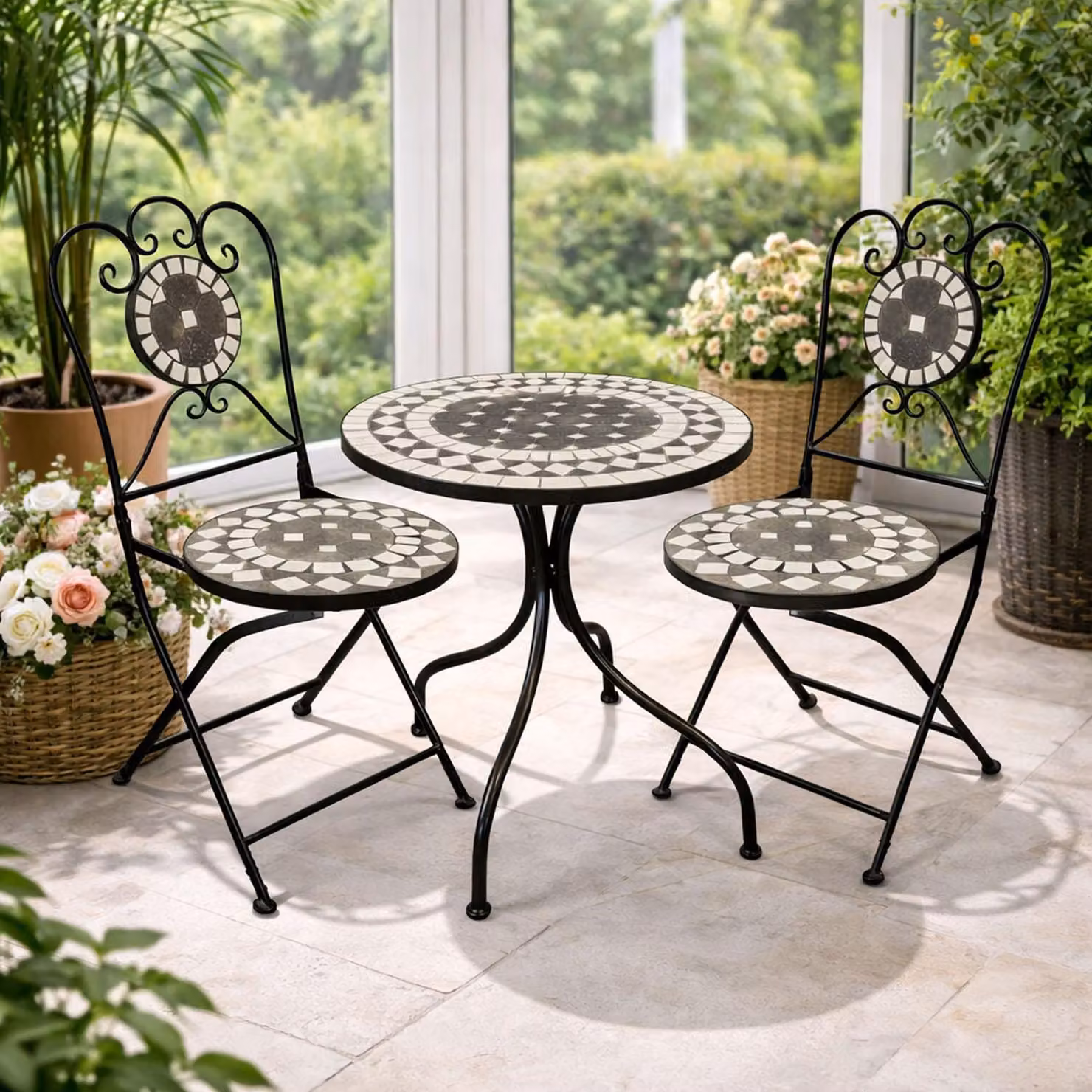 set di sedute a mosaico 3 pezzi set da giardino set da bistrot mobili da giardino Ø60cm