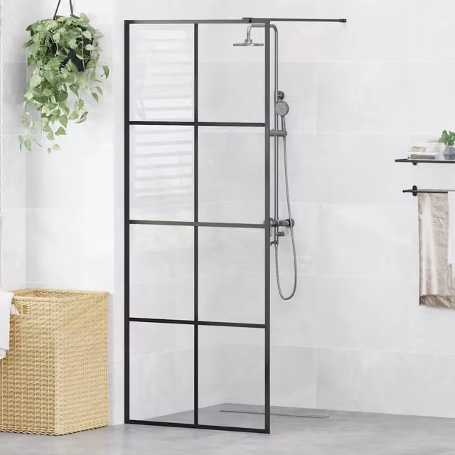 Parete per doccia walk-in vidaXL in vetro trasparente con profili neri L: 80 cm, H: 195 cm