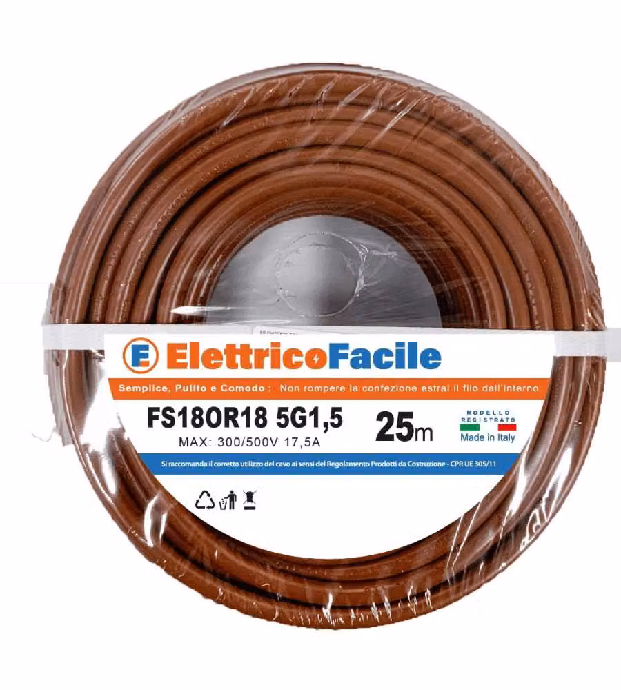 Cavo elettrico FS18OR18 5x1,5 mm² marrone 25 m per ingegneria civile