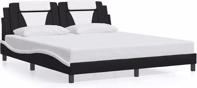 Letto matrimoniale | Letto per adulti | Giroletto Viana senza Materasso Nero e Bianco 180x200 cm in Similpelle
