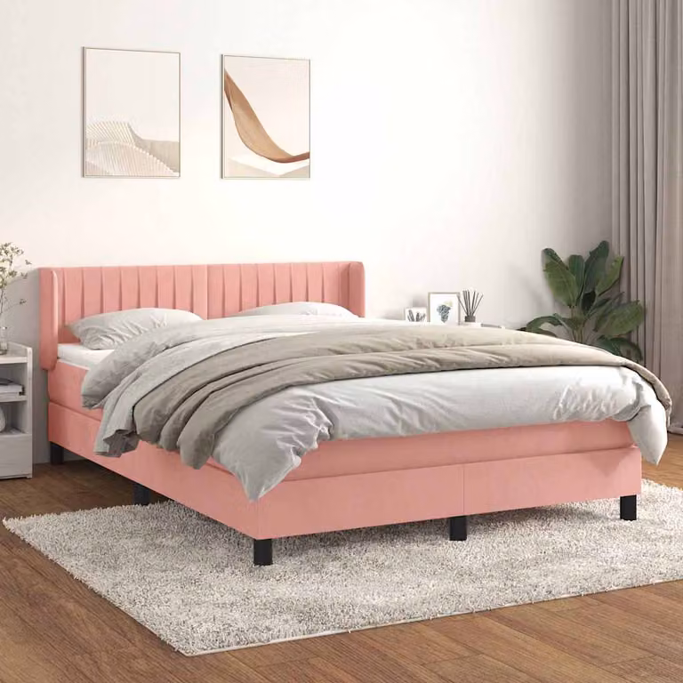vidaXL Giroletto a Molle con Materasso in Velluto Rosa e Bianco L/P/H: 200 x 140 x 88 cm