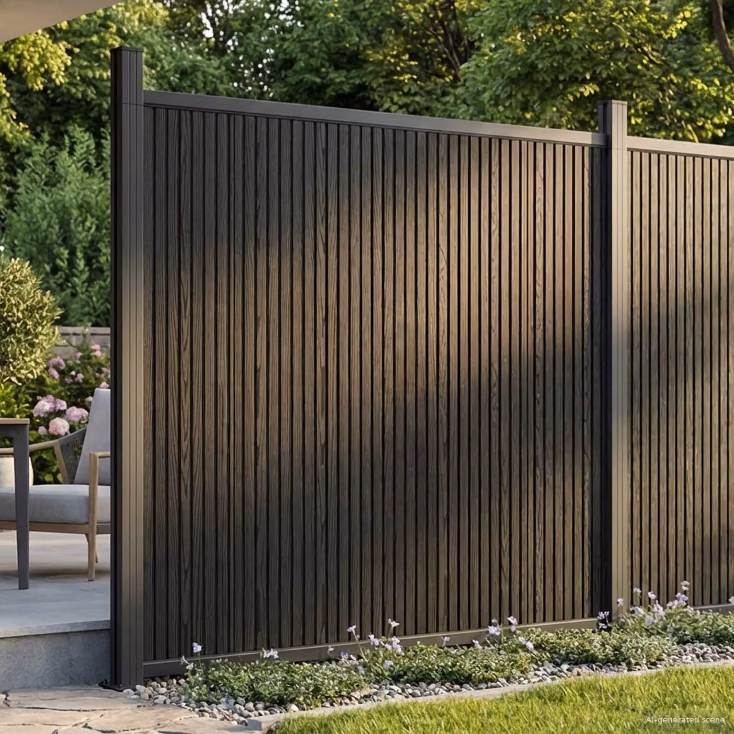 Pannello di recinzione vidaXL in WPC e alluminio nero, H: 180 cm, L: 186 cm, Spessore: 3 cm