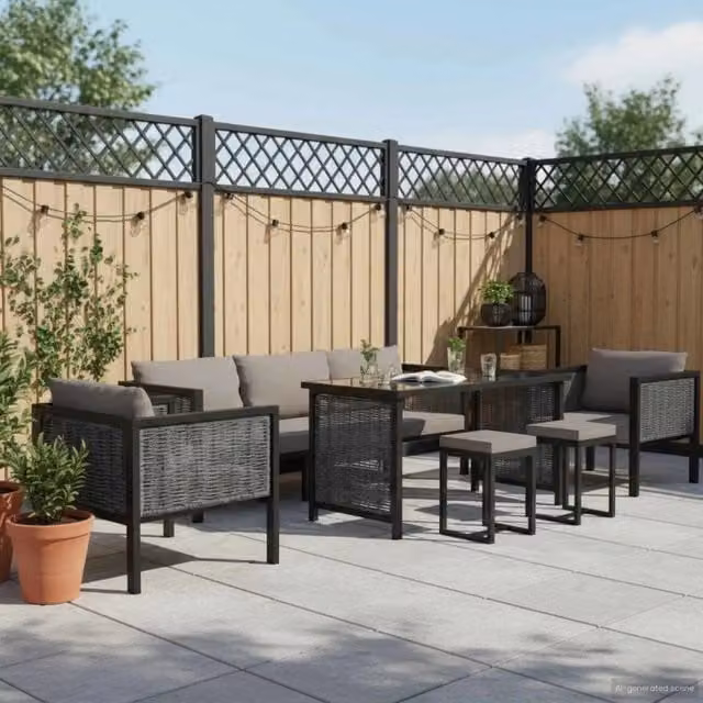 Set Divani da Giardino 8 pz con Cuscini in Polyrattan Antracite 49406