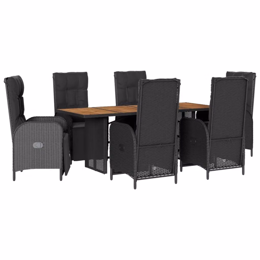 Set da Pranzo da Giardino vidaXL 7 pz in Polyrattan e Legno di Acacia Nero con Cuscini – 2