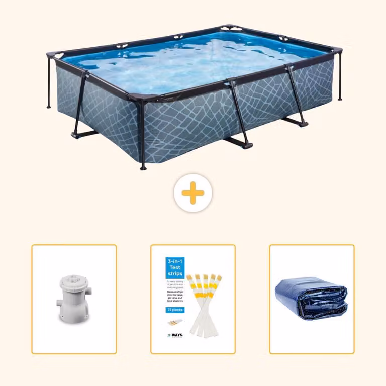 Piscina fuori terra rettangolare - aspetto pietra - 300x200x65 cm - composta da 4 elementi - SCB74