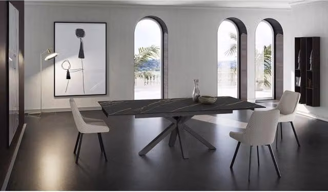 Tavolo da pranzo allungabile Stones in ceramica opaca nero e antracite L: 160/240 cm, P: 90 cm, H: 76 cm – 1
