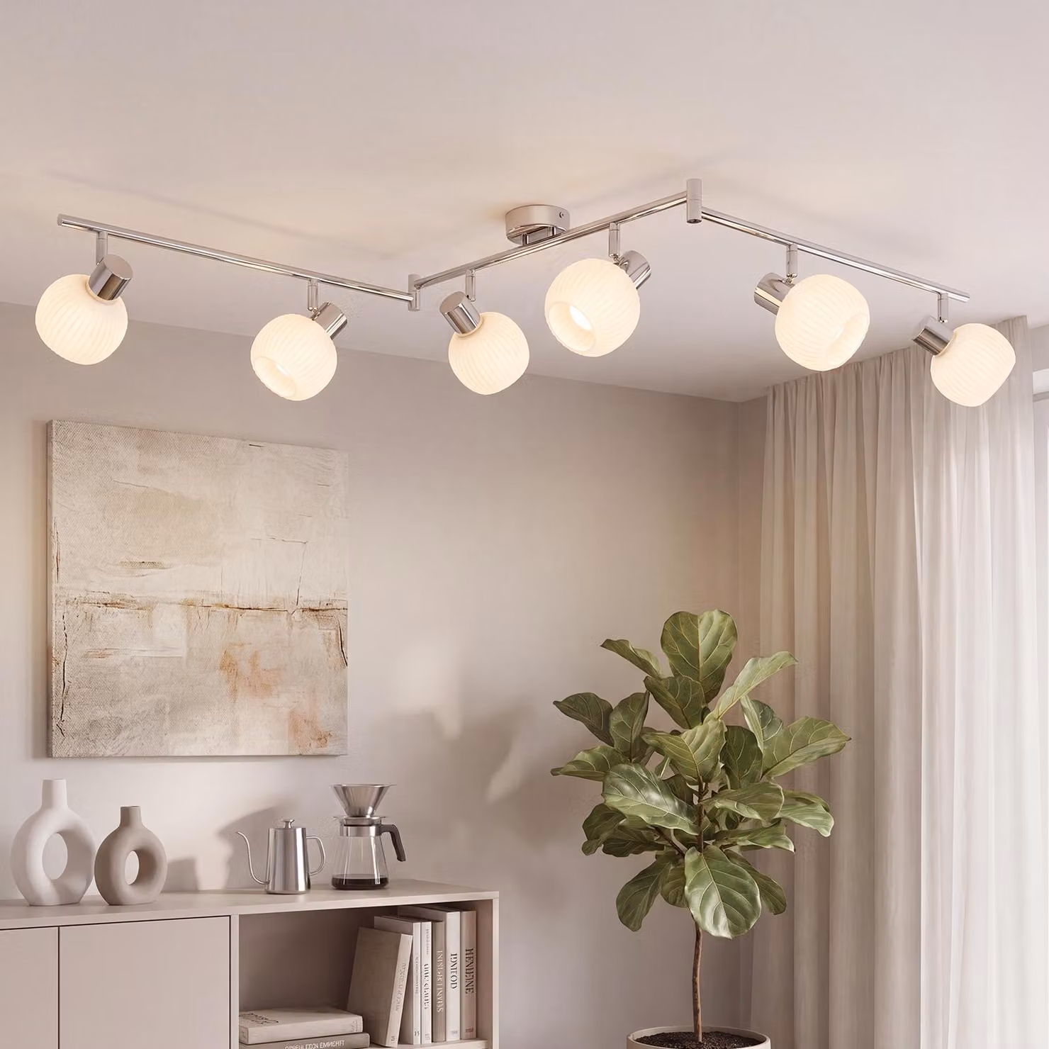 ZMH faretto da soffitto 6 fiamme plafoniera soggiorno lampada da soffitto bianco faretto interno vintage vetro soffitto spot E14 design moderno 350° girevole spot per camera da letto corridoio (senza lampadine)
