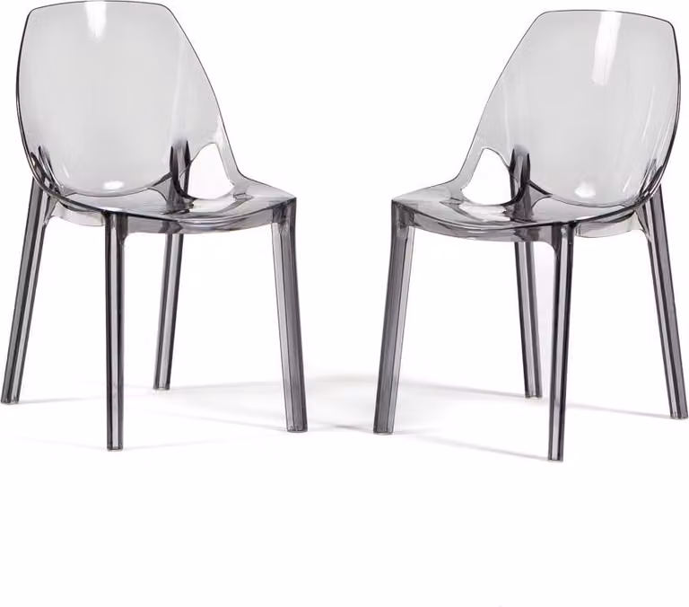 Set di 2 sedie in policarbonato trasparente, dal design moderno ed elegante, robuste e impilabili, ideali per cucina, sala da pranzo, ufficio, bar e ristorante - LUCE - Fumè
