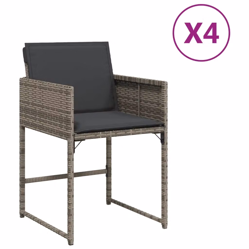 Set di 4 sedie da giardino con cuscini vidaXL in polyrattan grigio con braccioli