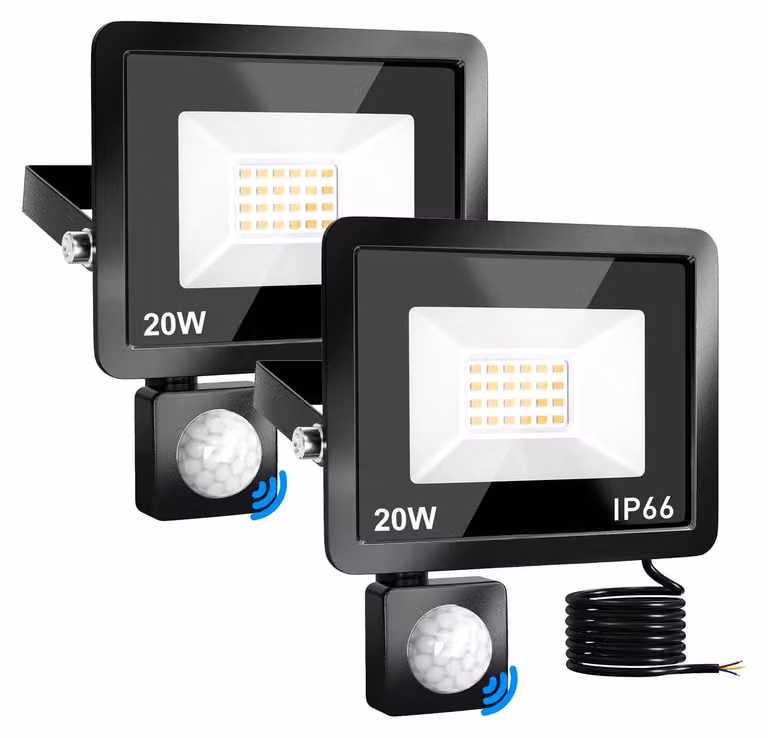Fari a LED da 20W, grado di protezione IP65, con sensore di movimento, confezione da 2 pezzi