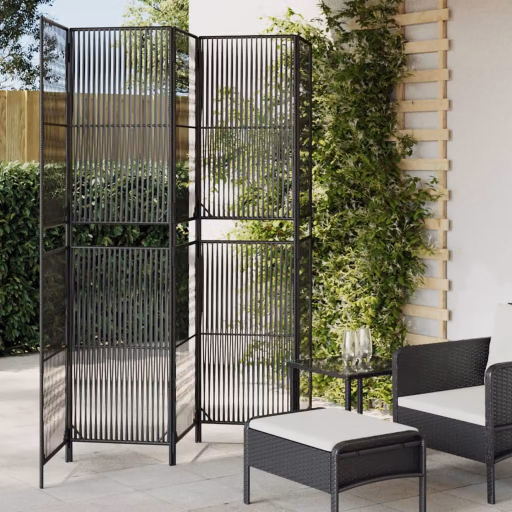 Divisorio per Ambienti a 5 Pannelli vidaXL in Polyrattan Nero