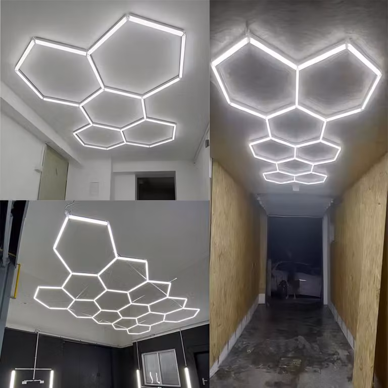 Illuminazione a LED per garage, 6 lampade esagonali - 8W di potenza - 6500K, luce bianca fredda - ideale per officine