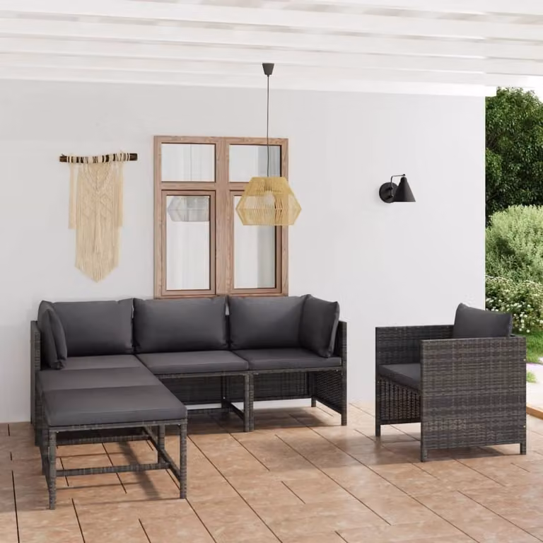 Maison Exclusive - Set da giardino 6 pezzi con cuscini in polyrattan grigio