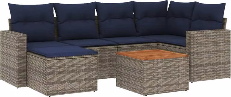 Set Divani da Giardino 7 pz con Cuscini Grigio in Polyrattan
