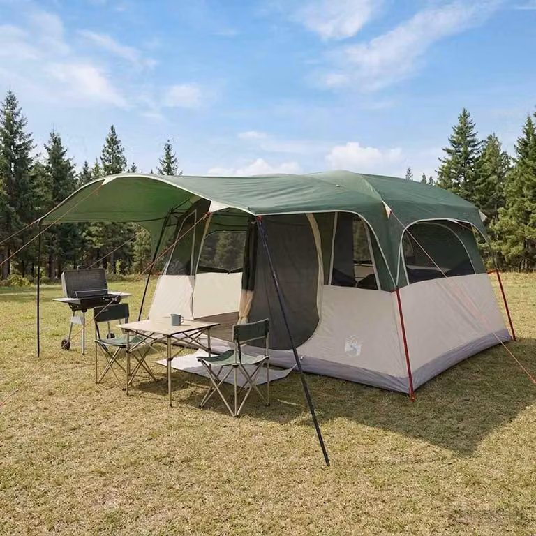 Tenda a tunnel vidaXL per 10 persone in poliestere e acciaio, colore verde