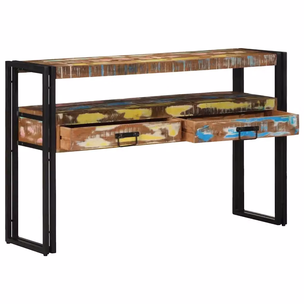 Tavolo consolle vidaXL in legno massello e metallo stile industrial, L/P/H: 120 x 33 x 75 cm – 2