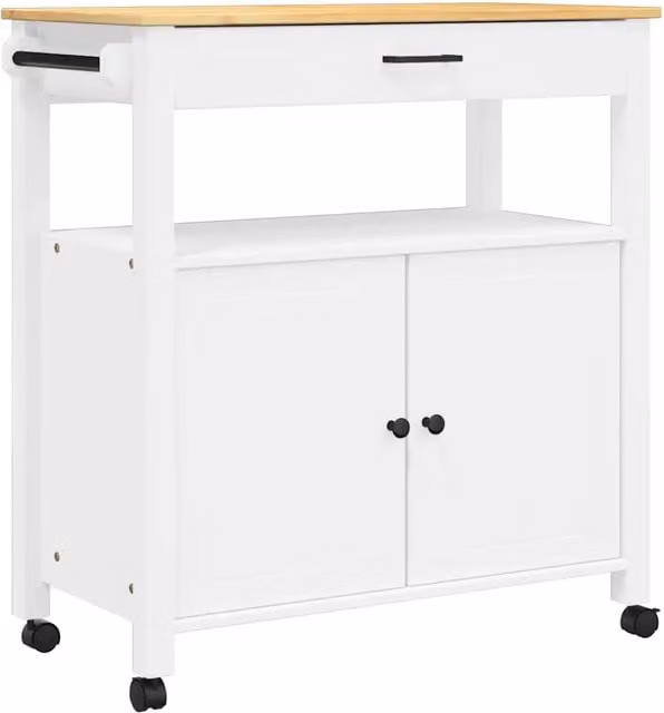 Carrello da Cucina MONZA in Legno Massello di Pino, Bianco e Marrone, L: 84 cm, P: 40 cm, H: 88,5 cm