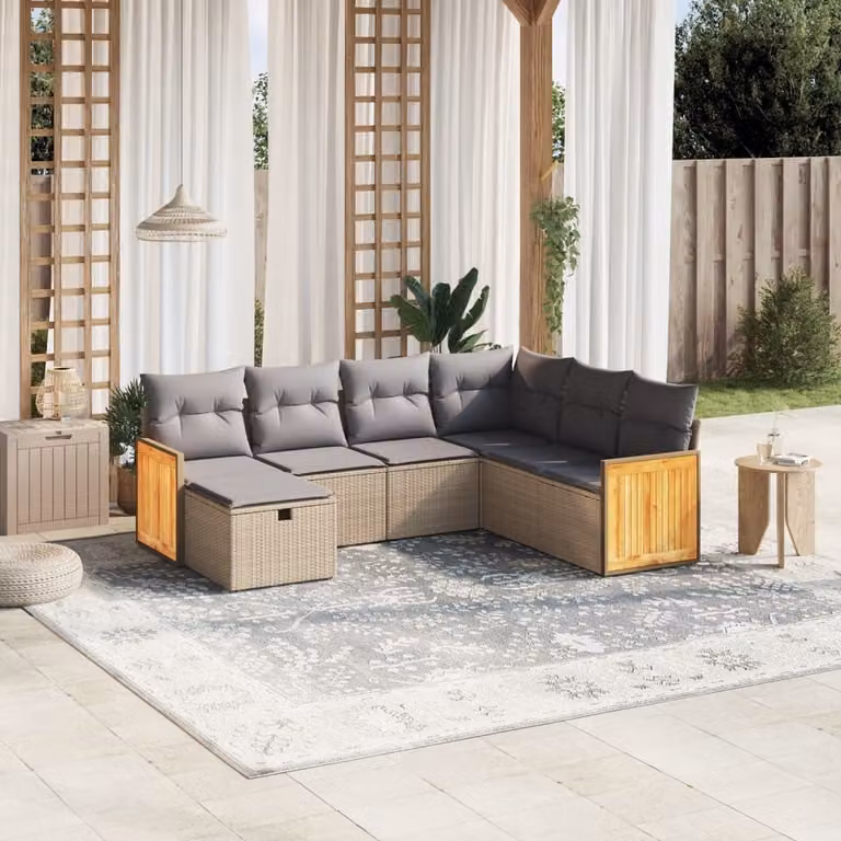 Maison Exclusive - Set Divano da Giardino 7 pz con Cuscini Beige Misto Polyrattan