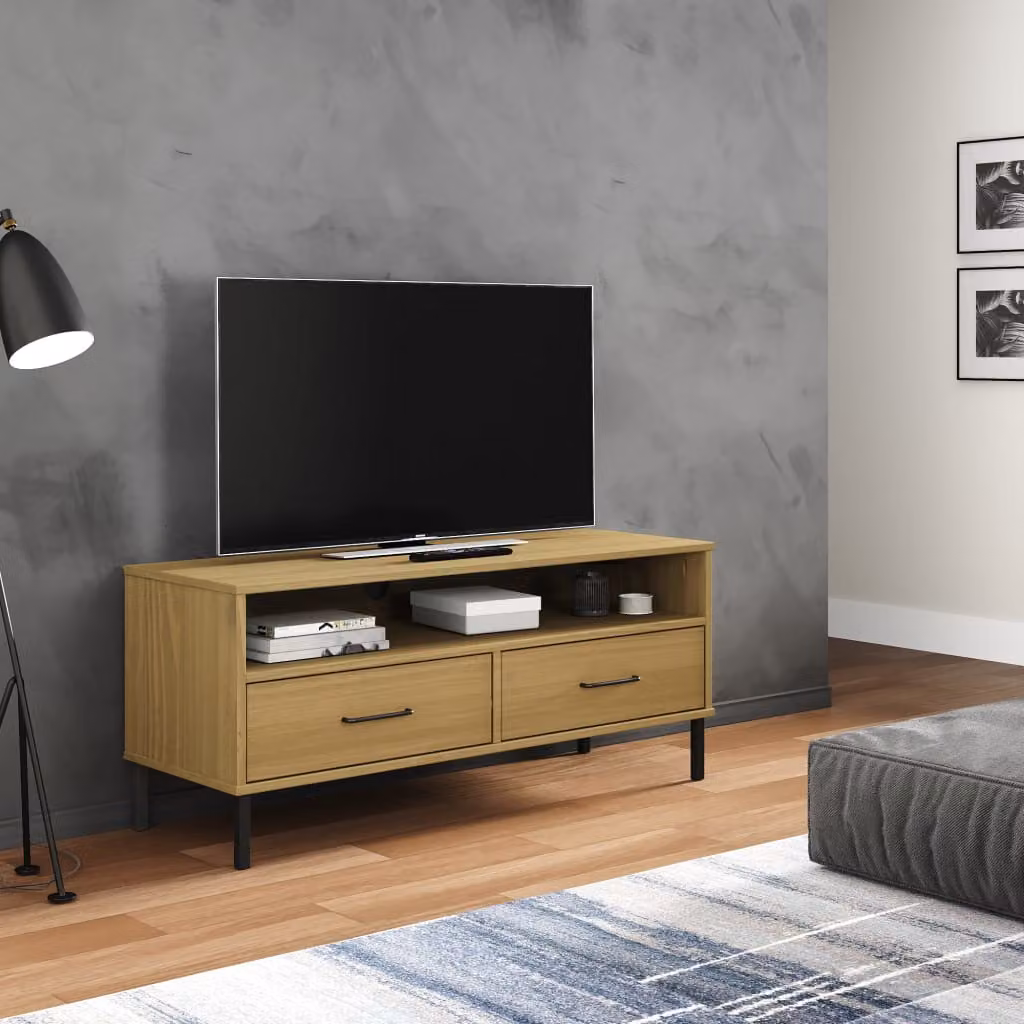 Mobile TV vidaXL OSLO in legno di pino massello e metallo, colore marrone, stile rustico