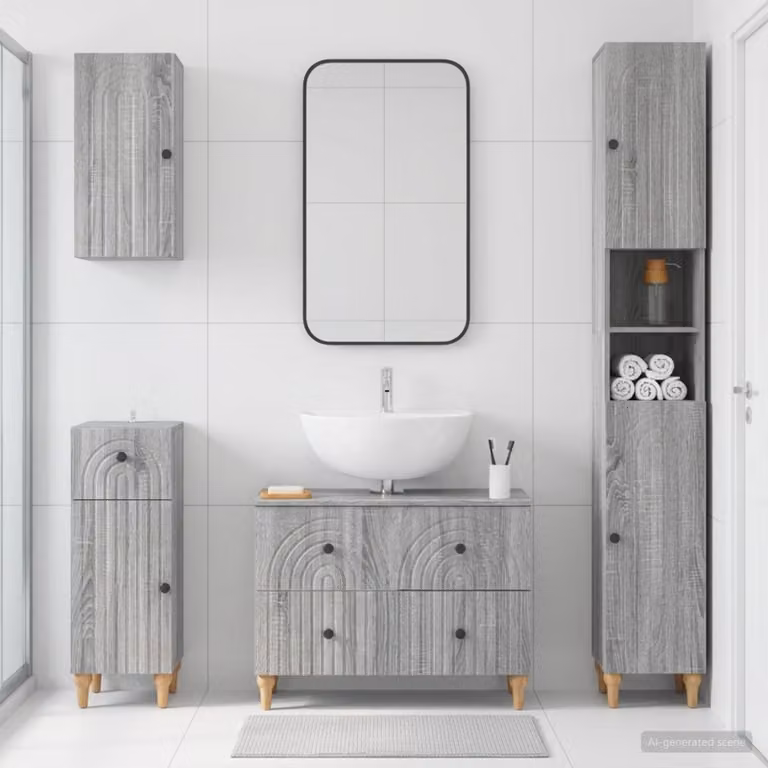 Set di mobili da bagno moderno vidaXL ALKMAAR composto da 4 pezzi in legno e MDF, colore grigio opaco