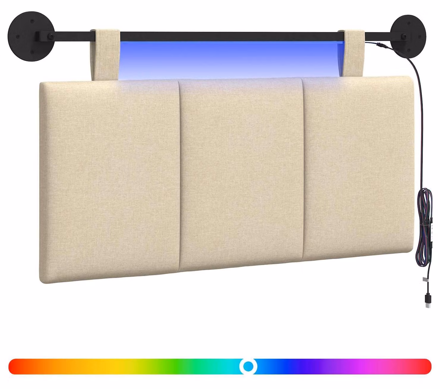 Testiera sospesa Con luce LED Crema Tessuto