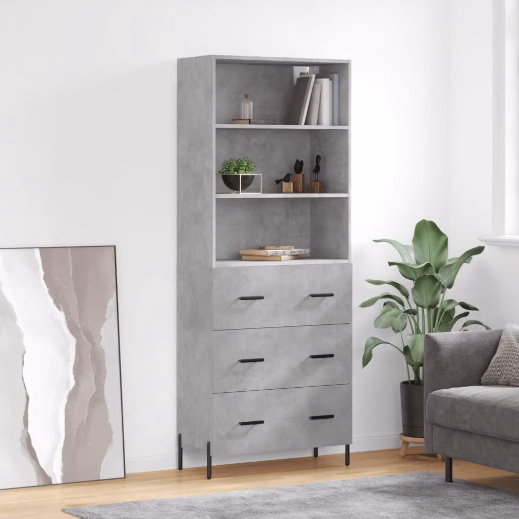 Credenza moderna vidaXL in legno e metallo grigio con ante a battente e ripiani interni L: 69,5 cm, P: 34 cm, H: 180 cm