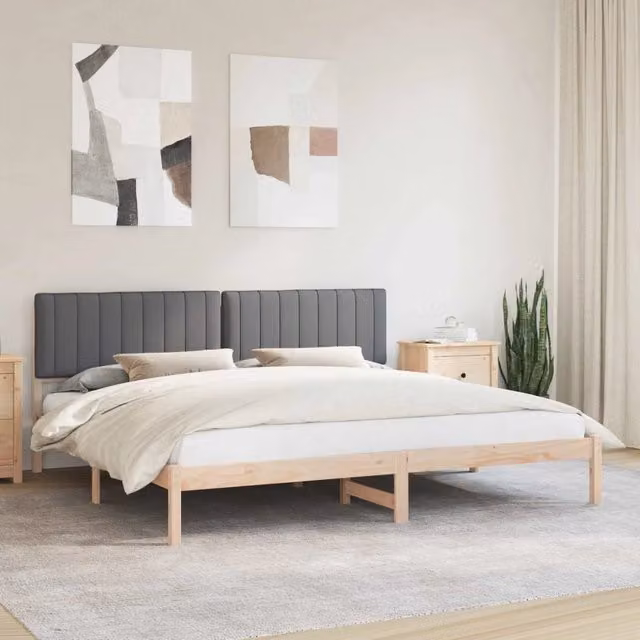 Letto moderno vidaXL con testiera rivestita in tessuto grigio e struttura in legno di pino L/P/H: 200 x 200 x 84,5 cm – 1