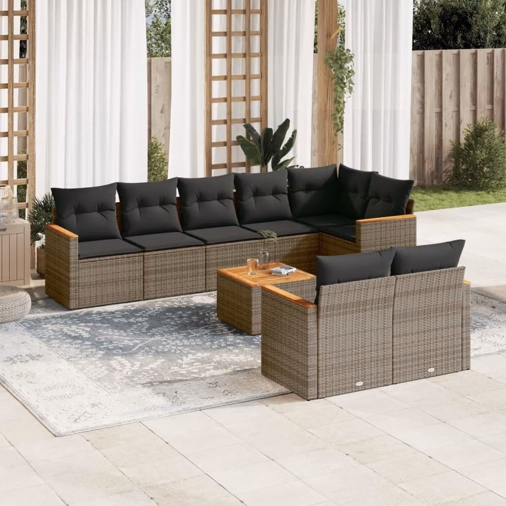 Maison Exclusive - Set da giardino 9 pezzi con cuscini Grigio Polyrattan