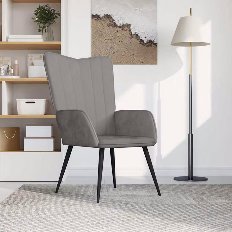Sedia Relax vidaXL in Velluto Grigio Chiaro con Braccioli e Struttura in Metallo