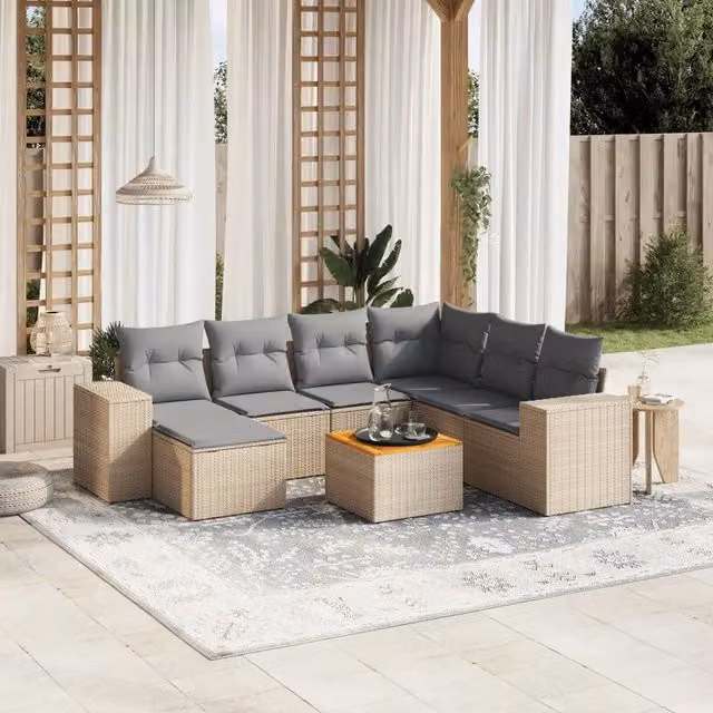 Set Divano da Giardino 8 pz con Cuscini Beige in Polyrattan 3225562