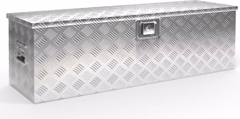 Cassetta porta attrezzi Wiltec in alluminio 124x37x38 cm Cassetta da trasporto color argento, cassetta porta attrezzi con chiave, cassetta in alluminio e cassetta portaoggetti con maniglie, spaziosa cassetta a timone