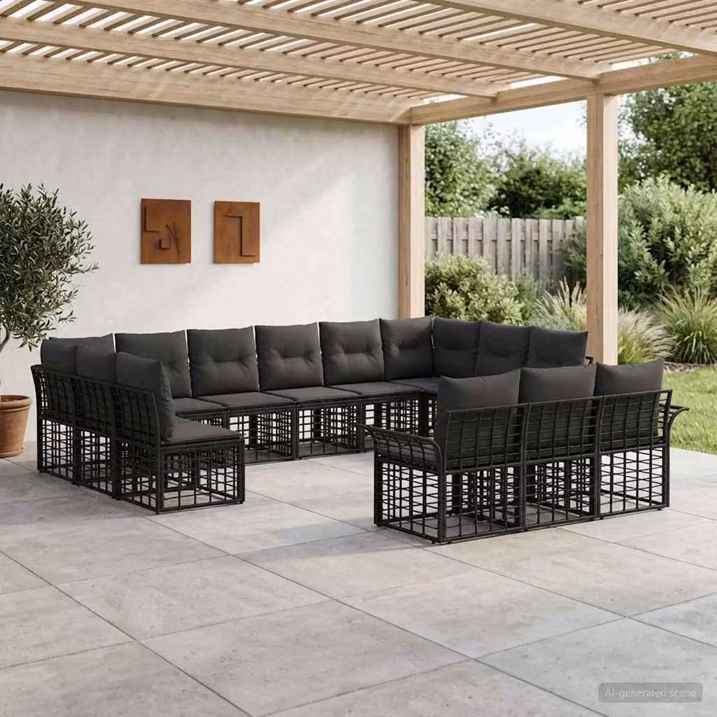 Maison Exclusive - Set da esterno per divano, 13 pezzi, colore nero e grigio scuro, realizzato in poliestere