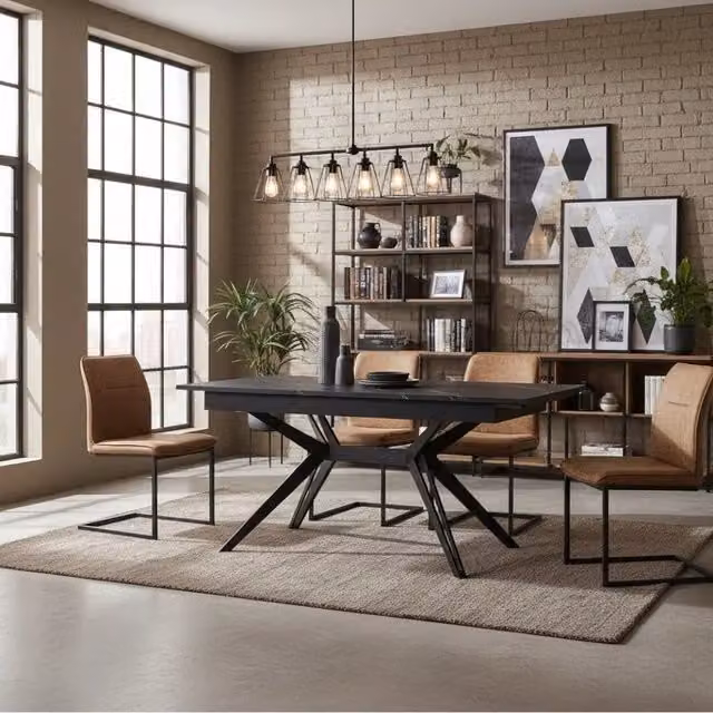Tavolo da pranzo allungabile Iulius Duzzle in ceramica effetto marmo nero opaco, L: 160-240 cm, P: 90 cm, H: 76 cm