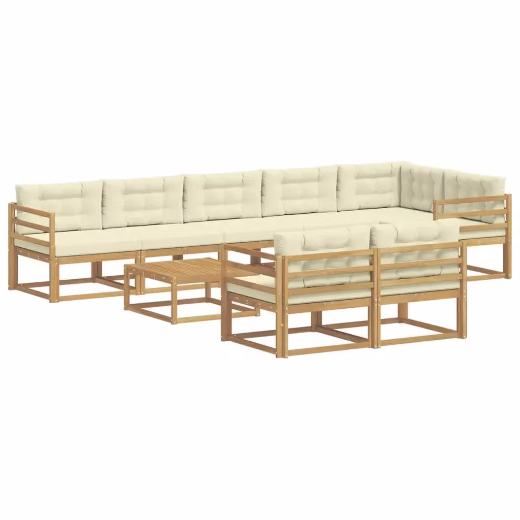 Set di divani da esterno vidaXL a forma di U composto da 9 pezzi con tavolo da caffè, in legno di acacia e tessuto bianco e beige – 2