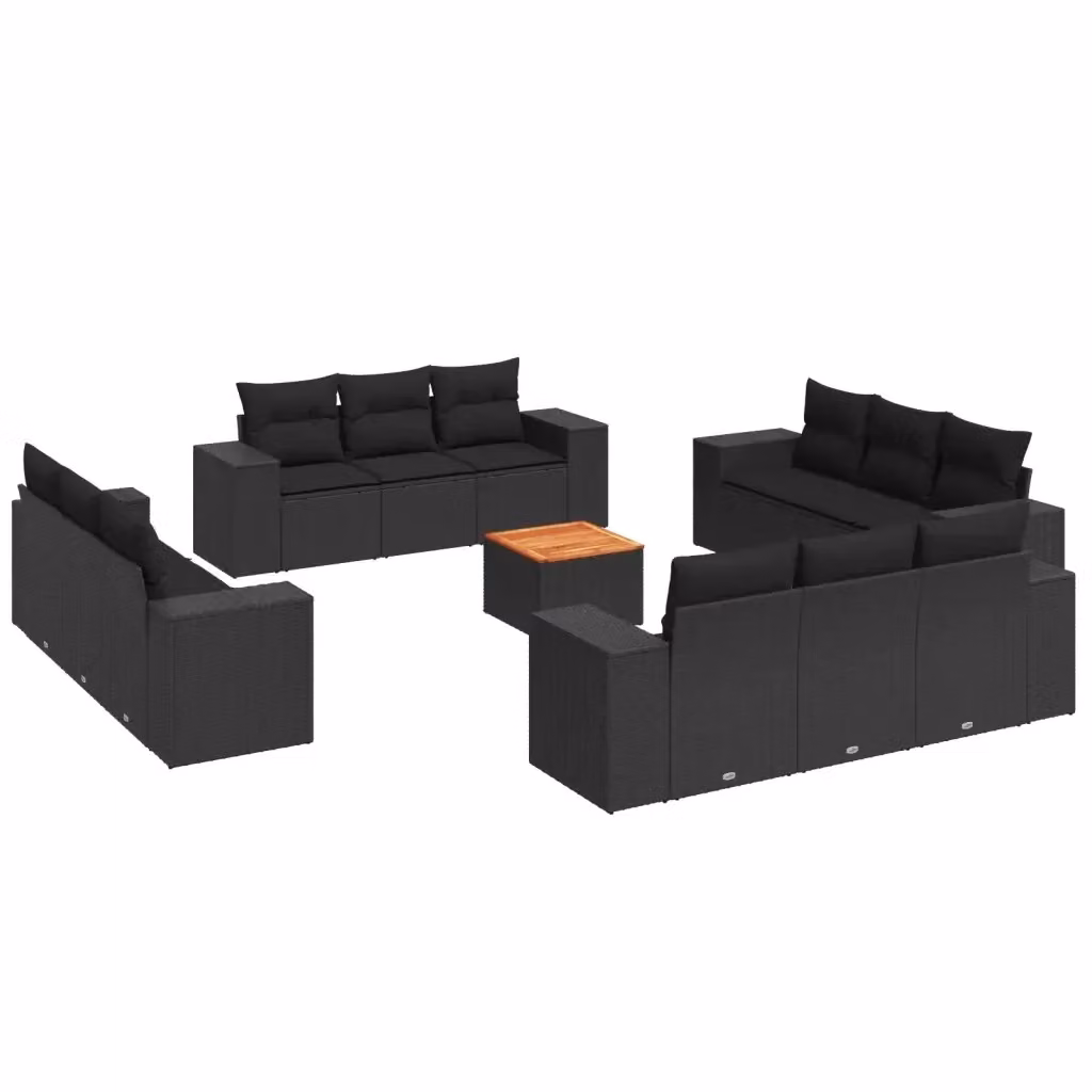 Set di Divani da Giardino vidaXL 13pz in Polyrattan Nero con Cuscini e Tavolino da Esterno a Forma di U – 2