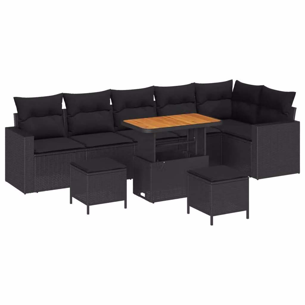 Set Divano da Giardino Moderno vidaXL in Polyrattan Nero con Cuscini e Tavolino da 9 Pezzi – 2